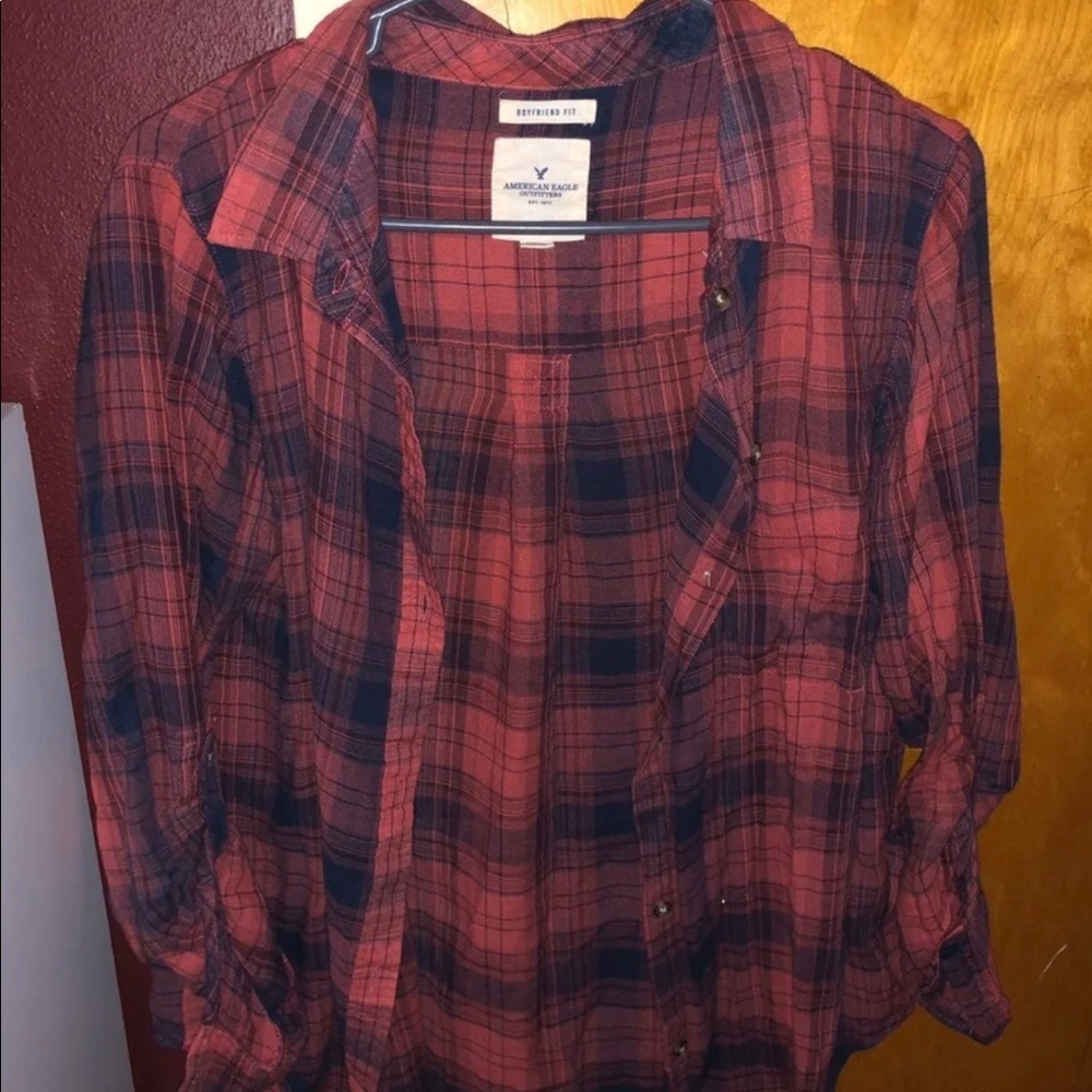 American Eagle red boyfriend flannel